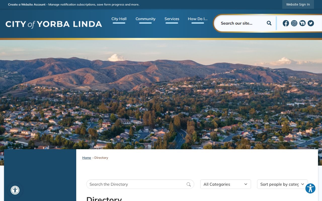 Yorba Linda city directory department directory contact page