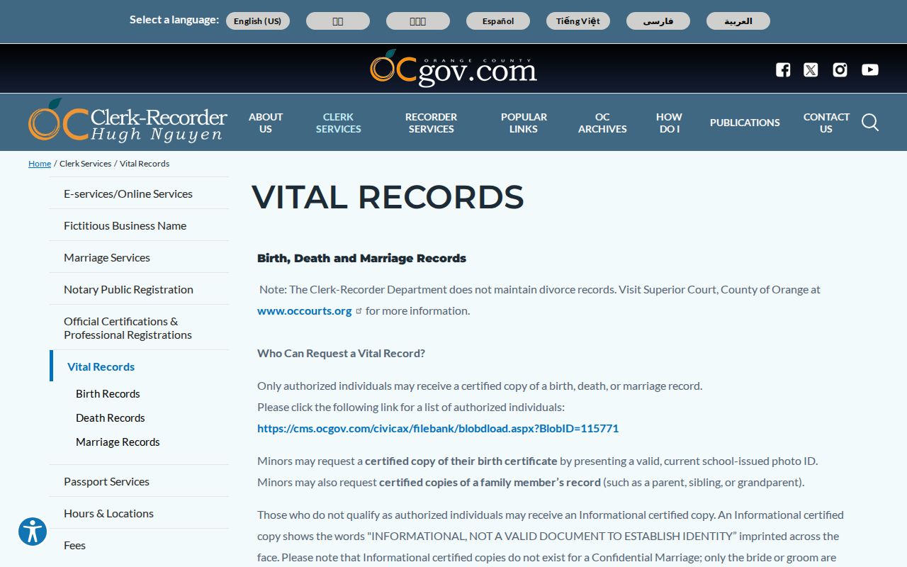 Yorba Linda resident lookup county vital certificates service