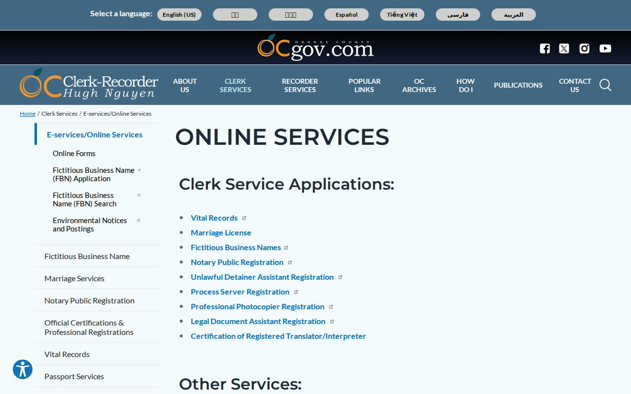 Yorba Linda resident lookup Orange County Clerk-Recorder online services