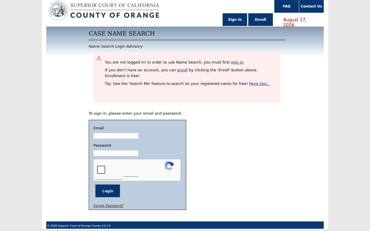 Yorba Linda resident lookup Orange County court case name search