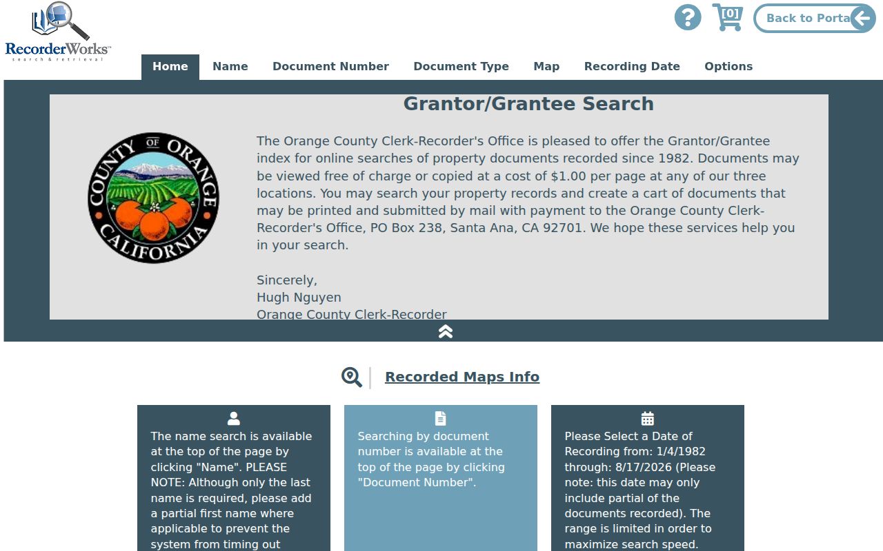 Yorba Linda residents directory Orange County grantor grantee index