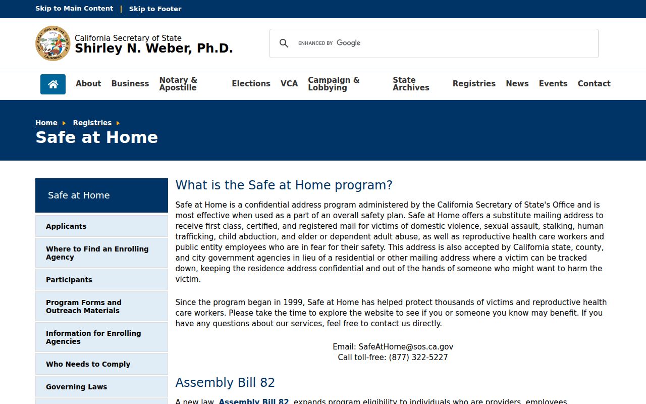 Yorba Linda ZIP code directory Safe at Home address confidentiality